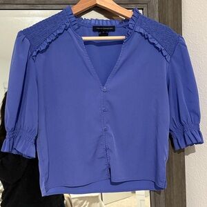 French Connection Royal Blue Blouse with Ruffle Sleeves